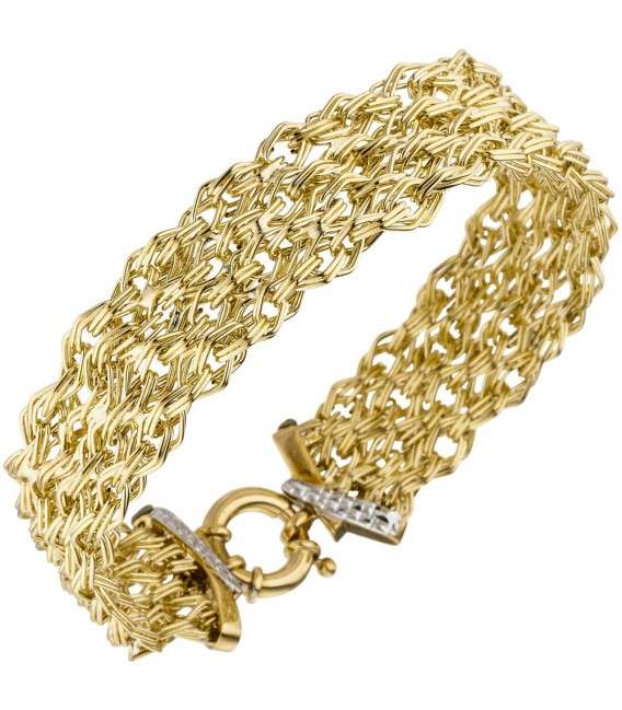 Armband breit 375 Gold Gelbgold diamantiert 20 cm - Bild 1
