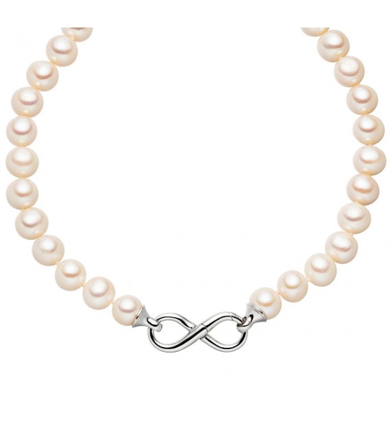 alskette Perlenkette Unendlichkeit Süßwasser Perlen 925 Sterling Silber 45 cm.