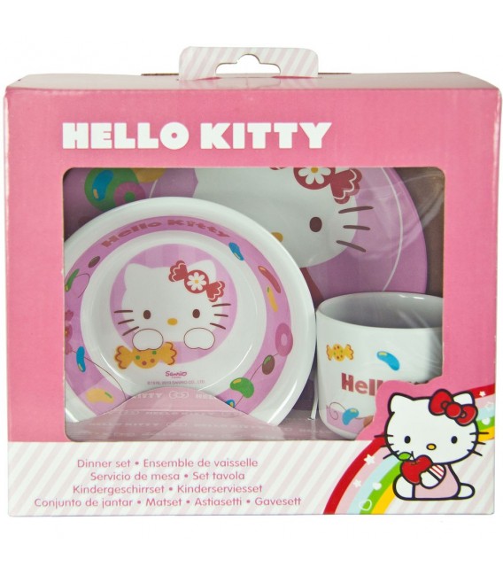 Hello Kitty Kinder Frühstücks-Set 3-teilig aus Melamin Kindergeschirr.