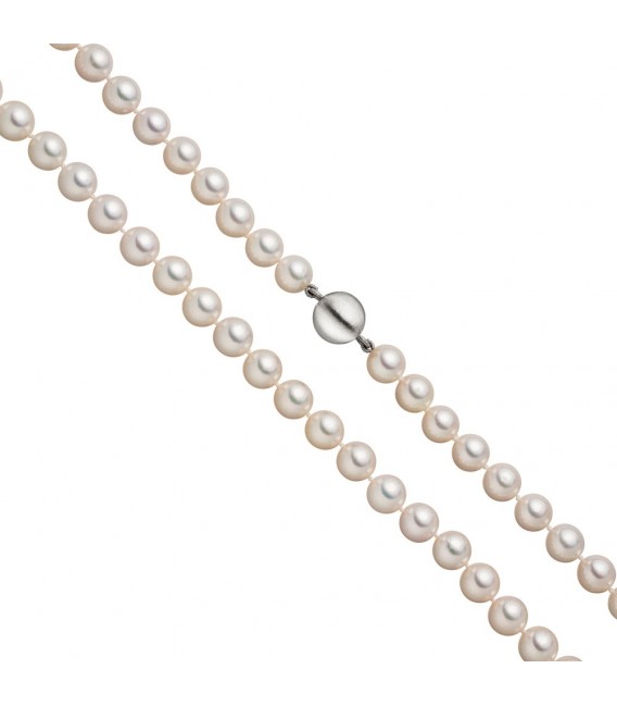 Perlenkette aus Akoya Perlen 45 cm Schließe 925 Sterling Silber matt.
