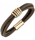 Armband 3-reihig Leder taupe - 48896