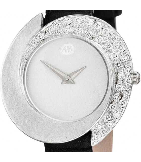 ARS Damen Armbanduhr 750 Gold Weißgold mit 34 Diamanten schwarzes Lederband.
