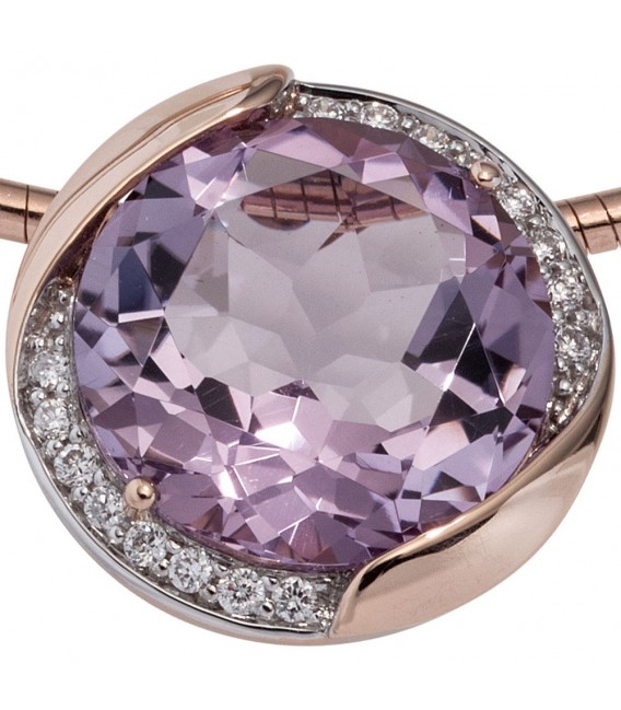 Anhänger rund 585 Gold Rotgold 16 Diamanten Brillanten 1 Amethyst violett lila.