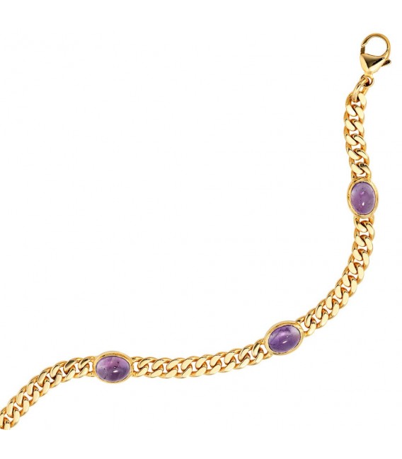Armband 585 Gold Gelbgold 19 cm 4 Amethyst-Chabochons lila violett Goldarmband. Bild 3