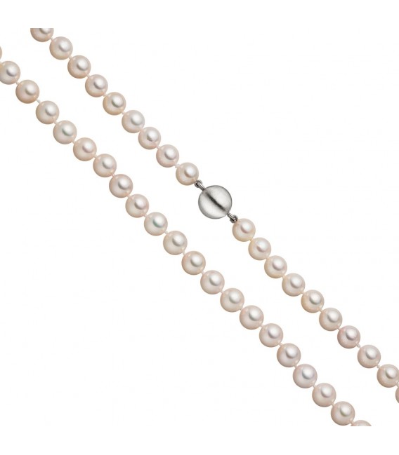 Perlenkette aus Akoya Perlen 45 cm Schließe 925 Sterling Silber matt.