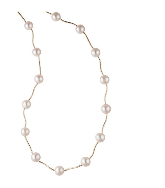 Collier Perlenkette 585 Gold Gelbgold mit Süßwasser Perlen 45 cm Halskette Kette.