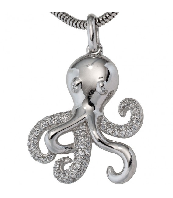 Anhänger Krake 925 Sterling Silber rhodiniert mit Zirkonia Octopus.