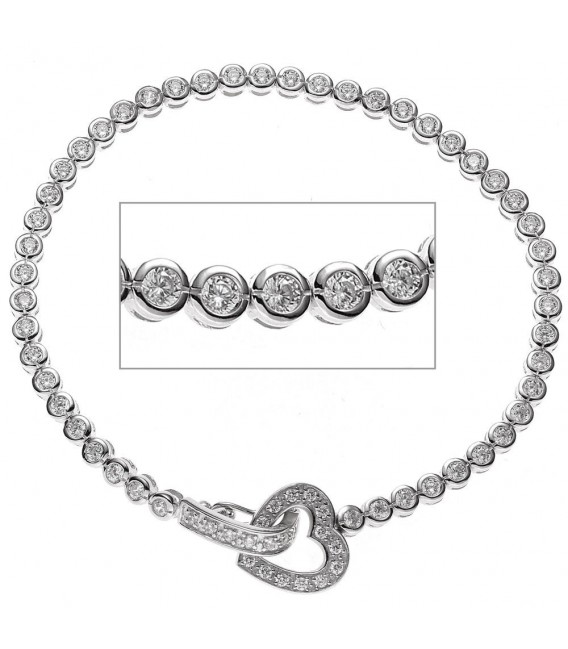 Armband Herz 925 Sterling Silber mit Zirkonia 19 cm Silberarmband.