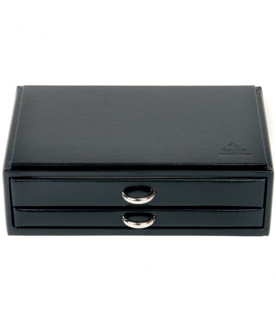 Sacher Schmuckkassette schwarz stapelbar Holz mit Leder 2 Schubladen.