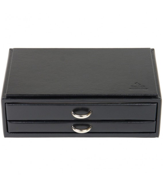 Sacher Schmuckkassette schwarz stapelbar Holz mit Leder 2 Schubladen.