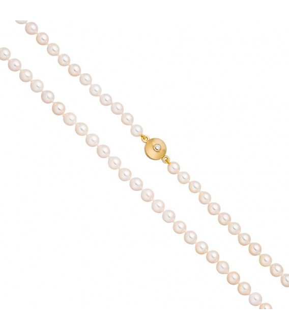 Perlenkette aus Akoya Perlen 45 cm Schließe 925 Silber gold vergoldet 2 Zirkonia.
