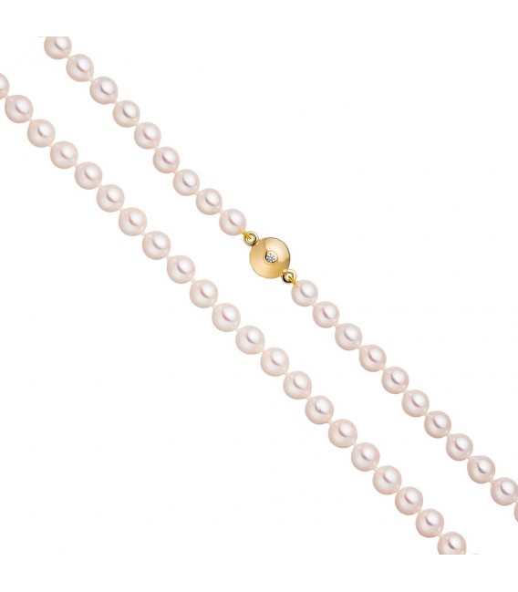 Perlenkette aus Akoya Perlen 45 cm Schließe 925 Silber gold vergoldet 2 Zirkonia.