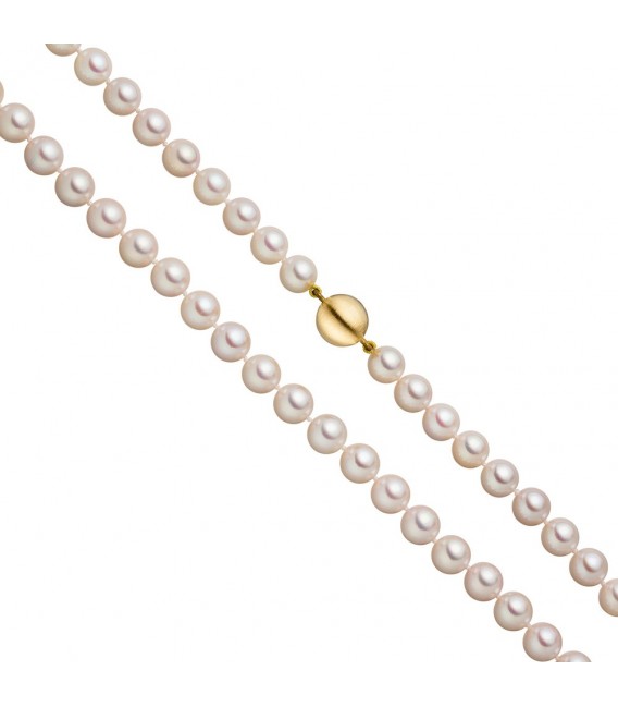 Perlenkette aus Akoya Perlen 45 cm Schließe 925 Silber gold vergoldet matt.