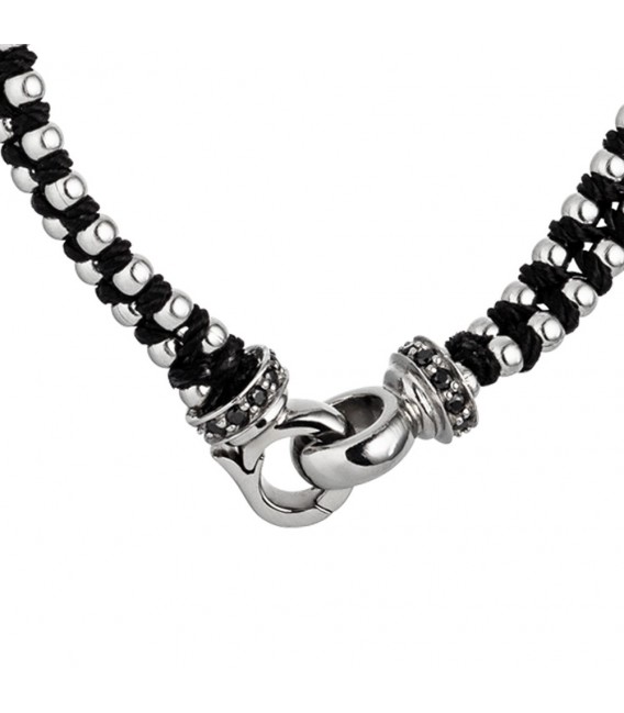 Kette Baumwolle schwarz mit Edelstahl und SWAROVSKI® ELEMENTS Halskette 57 cm.