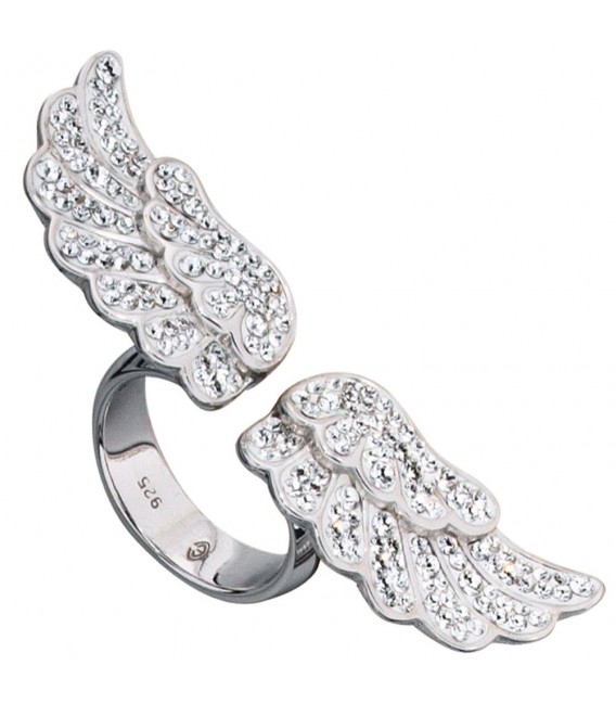 Damen Ring Engelsflügel offen 925 Sterling Silber mit Swarovski-Elements.