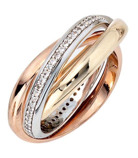 Damen Ring verschlungen 585 Gold tricolor dreifarbig 64 Diamanten Brillanten.