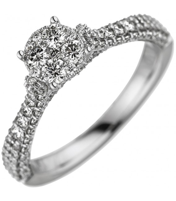 Damen Ring 585 Gold Weißgold 119 Diamanten Brillanten 1,04ct. Diamantring.