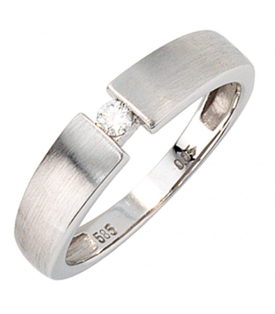 Damen Ring 585 Gold Weißgold matt 1 Diamant Brillant 0,05ct. Weißgoldring.