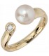 Damen Ring 585 Gold Gelbgold 1 Süßwasser Perle 1 Diamant Brillant Perlenring.