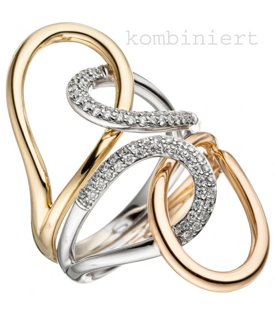 Damen Ring 585 Gold Gelbgold Weißgold bicolor 36 Diamanten Brillanten Goldring.