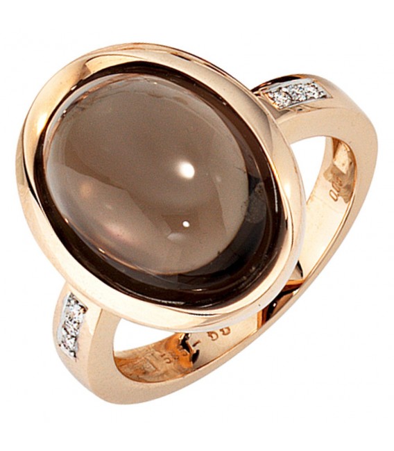 Damen Ring 585 Gold Rotgold bicolor 1 Rauchquarz braun 6 Diamanten Brillanten.