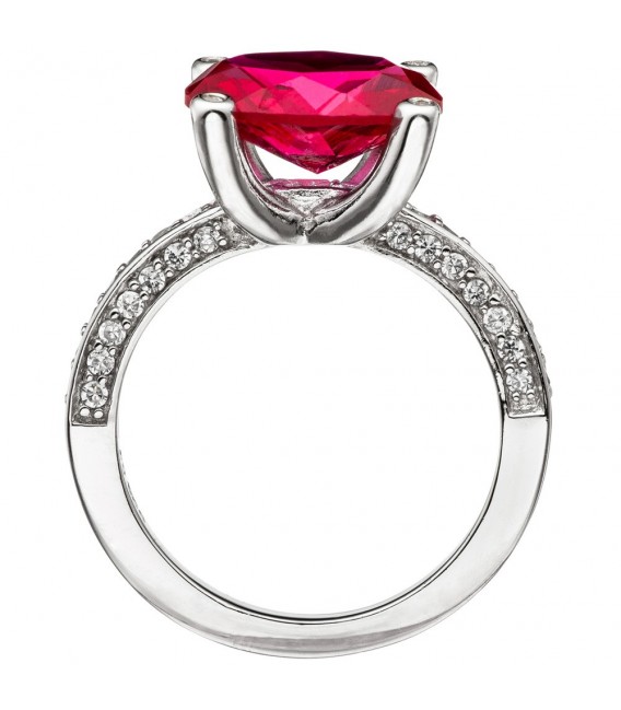 Damen Ring 925 Sterling Silber mit Zirkonia rot und weiß Silberring.