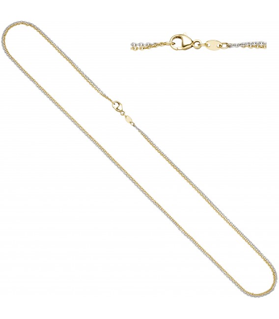 Halskette Kette 2-reihig 585 Gold Gelbgold Weißgold bicolor 42 cm - Bild 1