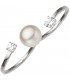 Damen Zweifinger Ring 333 Gold Weißgold 1 Süßwasser Perle 2 Zirkonia Perlenring