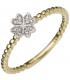 Damen Ring Kleeblatt 585 Gold Gelbgold Weißgold bicolor 12 Diamanten Brillanten
