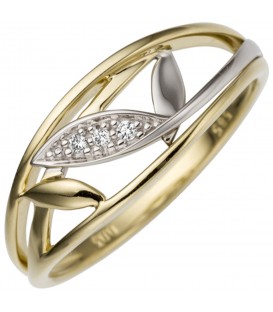 Damen Ring 585 Gold Gelbgold Weißgold bicolor 3 Diamanten Brillanten Goldring