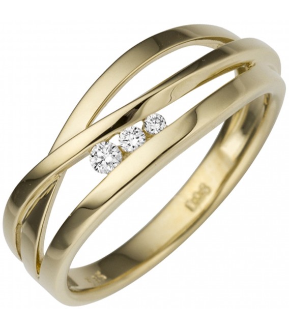 Damen Ring breit 585 Gold Gelbgold 3 Diamanten Brillanten 0
