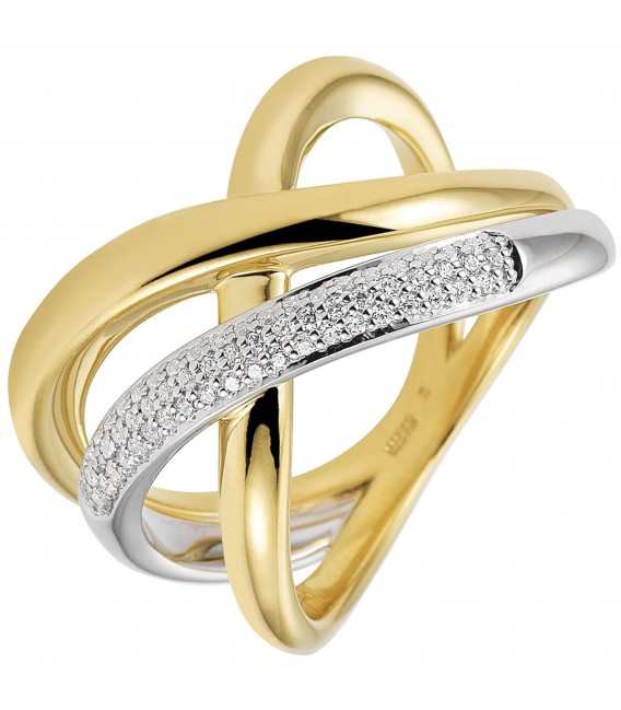 Damen Ring 585 Gold Gelbgold Weißgold bicolor 61 Diamanten Brillanten Goldring