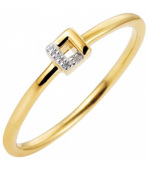 Damen Ring schmal 585 Gold Gelbgold bicolor 4 Diamanten Brillanten Goldring