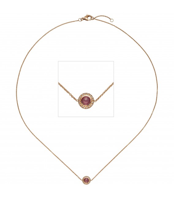 Collier Halskette 585 Gold Rotgold 1 Turmalin pink 16 Diamanten Brillanten 42 cm - Bild 1