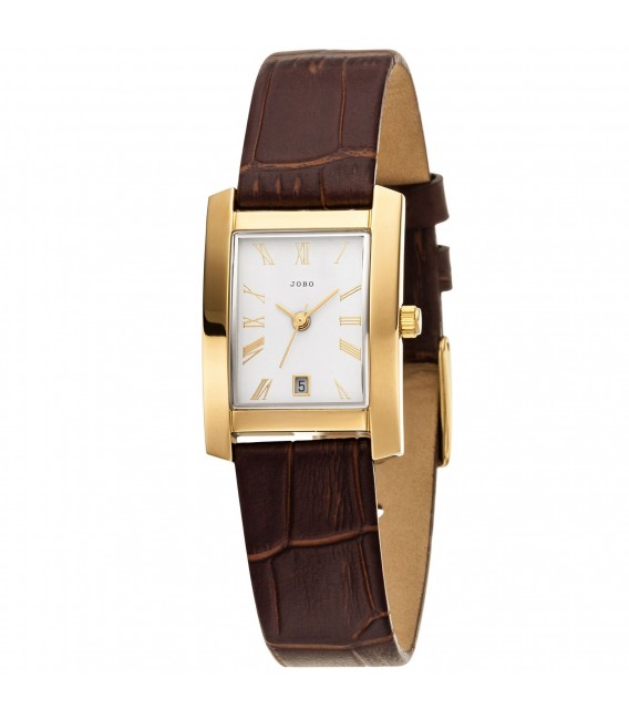 JOBO Damen Armbanduhr Quarz Analog Edelstahl vergoldet Lederband braun Datum - Bild 1