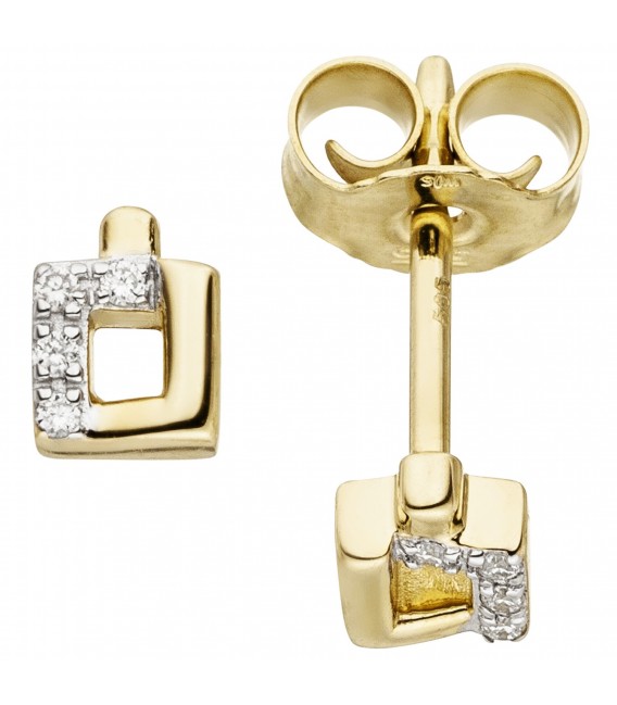 Ohrstecker eckig 585 Gold Gelbgold bicolor 8 Diamanten Brillanten Ohrringe - Bild 1