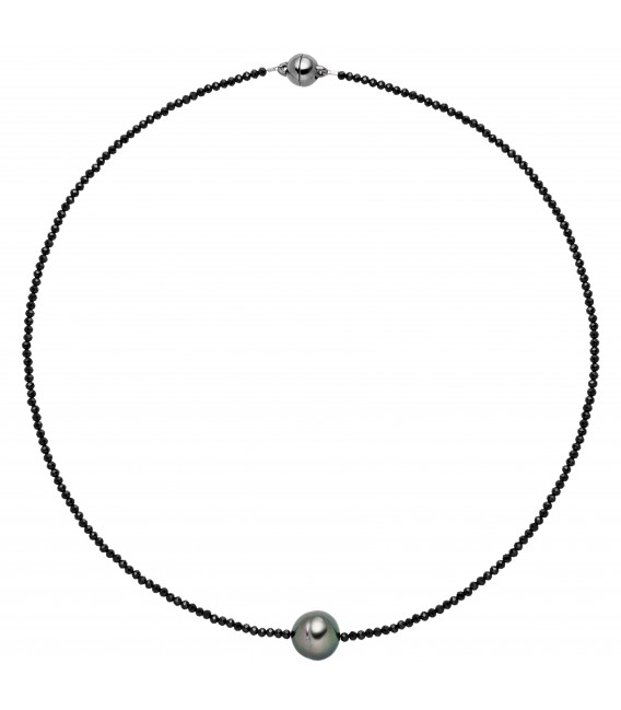 Collier Kette mit Anhänger Spinell und Tahiti Perle mit 925 Silber 43 cm - Bild 1