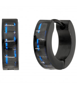 Creolen Edelstahl schwarz beschichtet mit Carbon blau Ohrringe - Bild 1