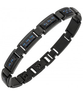Armband Edelstahl schwarz beschichtet mit Carbon blau 21 cm - Bild 1