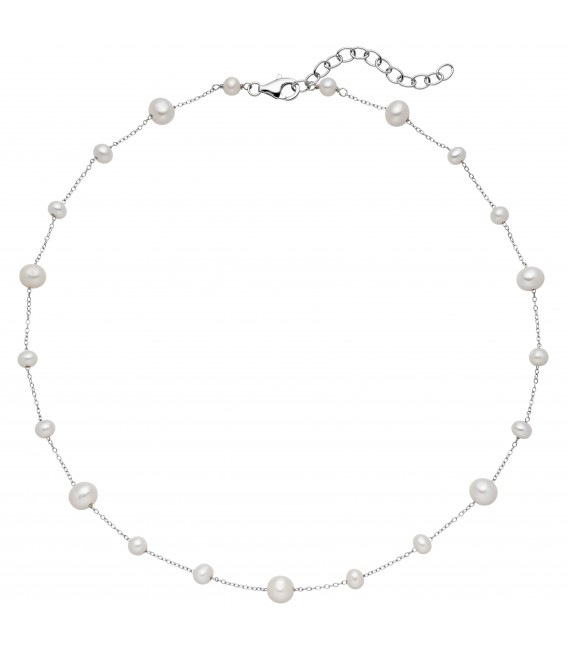 Collier Halskette 925 Sterling Silber mit 21 Süßwasser Perlen Kette 48 cm - Bild 1