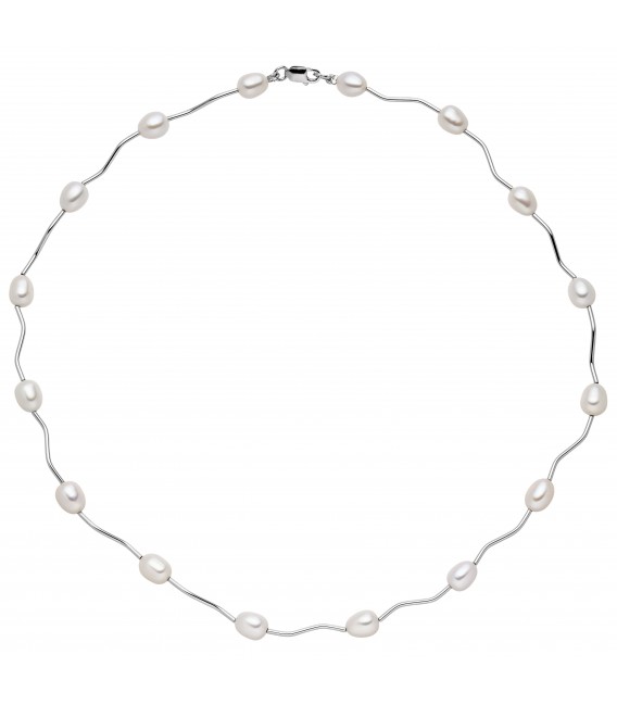 Collier Kette Halskette 925 Silber mit 16 Süßwasser Perlen 44 cm - Bild 1