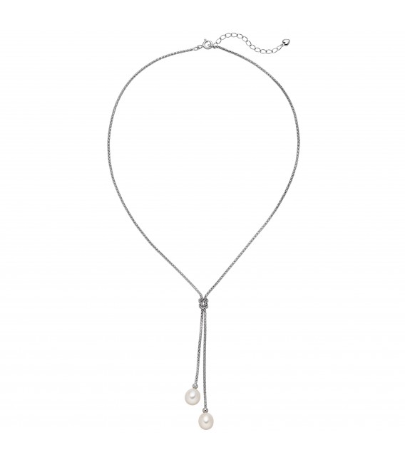 Collier Kette Halskette 925 Silber mit 2 Süßwasser Perlen 43 cm - Bild 1