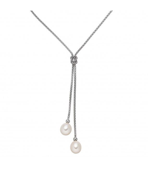 Collier Kette Halskette 925 Silber mit 2 Süßwasser Perlen 43 cm - Bild 2