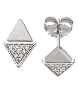 Ohrstecker Dreieck 925 Sterling Silber matt 20 Zirkonia Ohrringe Silberohrringe - Bild 1