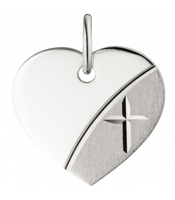 Anhänger Herz Kreuz Gravur Gravurplatte Herz 925 Silber teil matt Herzanhänger - Bild 1