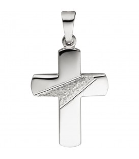 Anhänger Kreuz 925 Silber gehämmert diamantiert Kreuzanhänger Silberkreuz - Bild 1