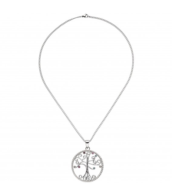 Collier Kette mit Anhänger Baum Edelstahl 7 bunte Kristalle 45 cm Halskette - Bild 1