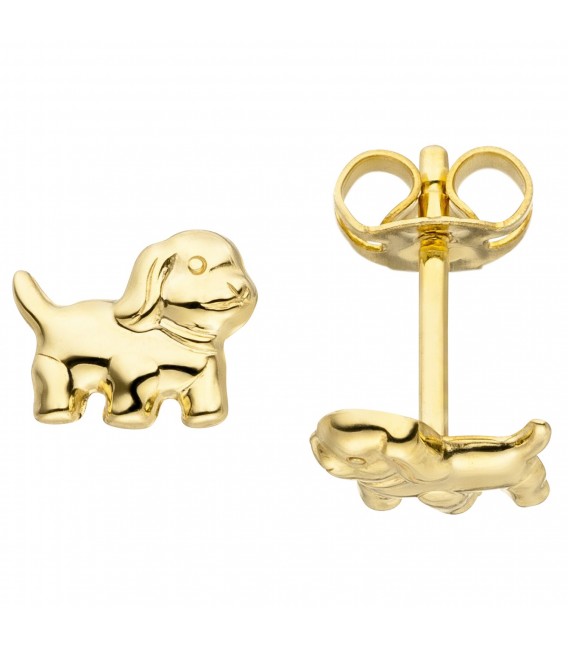 Ohrstecker Hund 333 Gold Gelbgold Ohrringe Goldohrringe Hundeohrringe - Bild 1