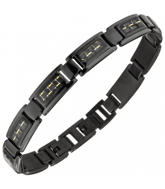 Armband Edelstahl schwarz beschichtet mit goldfarbenen Effekten 22 cm - Bild 1