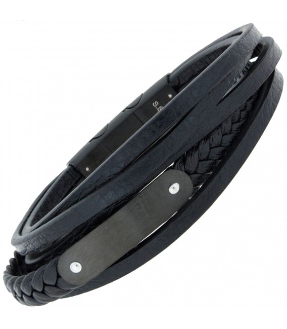 Armband 5-reihig Leder schwarz mit Edelstahl 19 cm - Bild 1